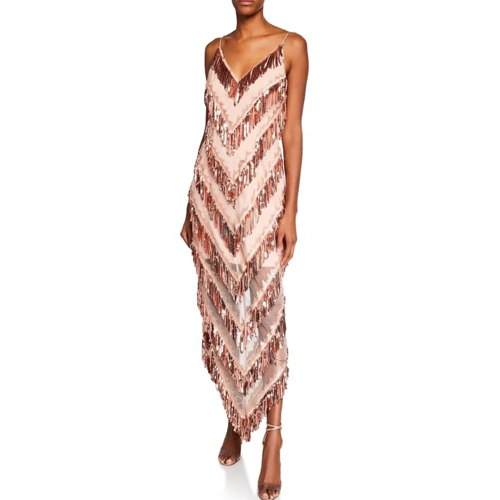 Aidan Mattox Blush Fringe Wedding Dress - Picture 2 of 4